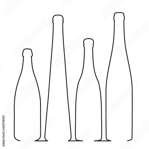 Sketchy image shape of a glass bottle silhouette. Alcohol, wine, whiskey, vodka, brandy, cognac, beer, kvass, champagne, liqueur