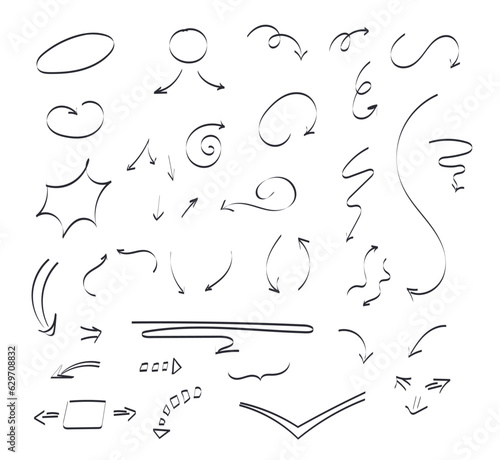 Set of hand drawn black arrows on a white background