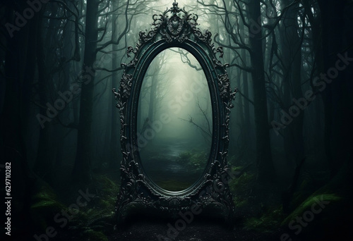 Dark Reflections  Mystical Gothic Mirror in Enchanted Forest