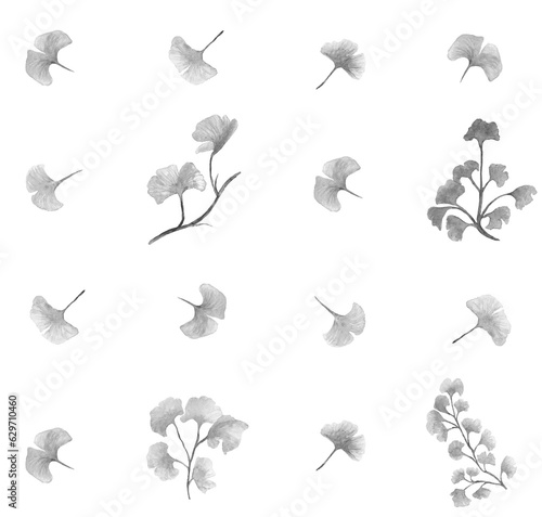 Ginkgo leaves Seamless Pattern  Ginkgoblätter watercolor Stoffdesign wiederholen Fliese Botanical Floral Surface Muster