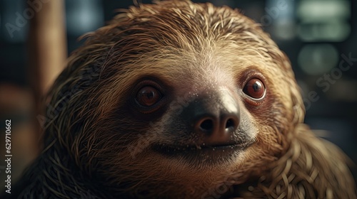 Sloth face. Close-up sloth. Generative AI
