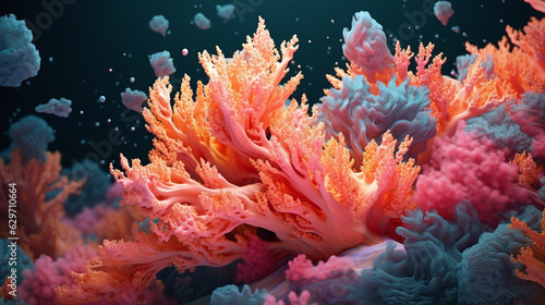 Corals wallpaper, sea and ocean realistic abstract 3d background. Coral reef tropical underwater or undersea colorful deep water in AI generative © Ron Dale