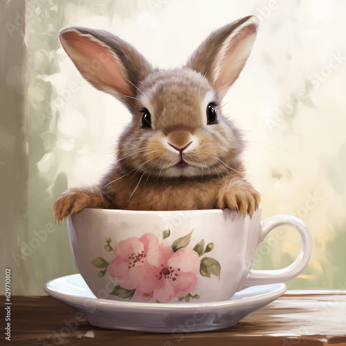 a cute painting of a bunny in a coffee © bahija