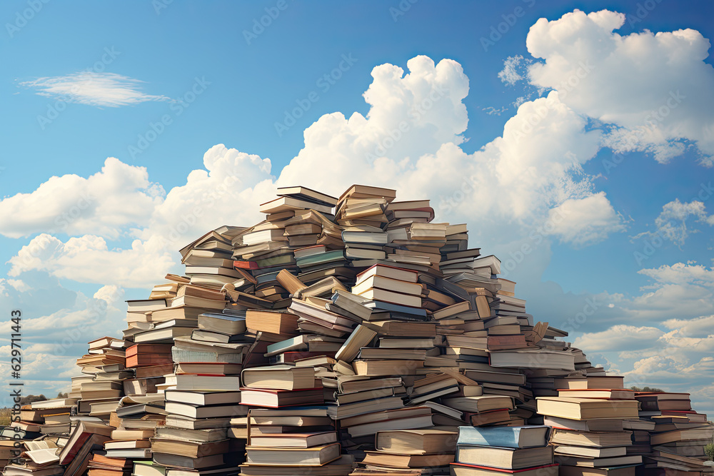 stack of books on sky background stack of books on sky background