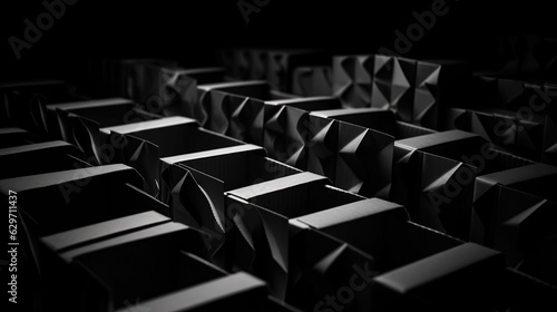 Cardboard boxes. Black and white. Black background. Generative AI