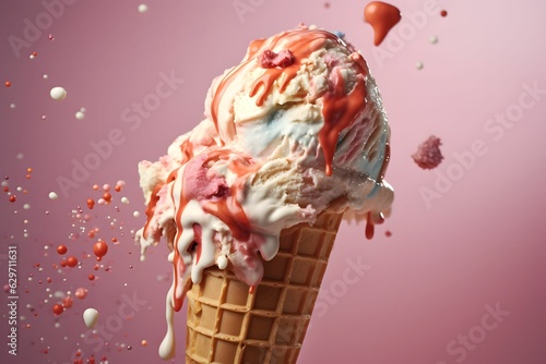 Eine Kugel Eis in der Waffel.