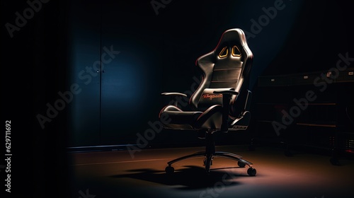 Gaming chair in dark room. Generative AI