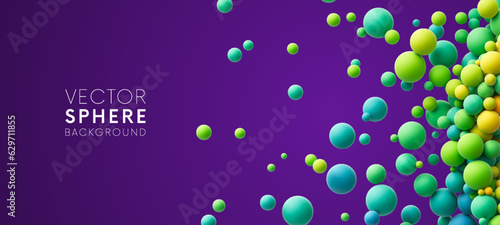 Colorful matte soft balls in different sizes. Abstract composition with many colorful random flying spheres. Vector background