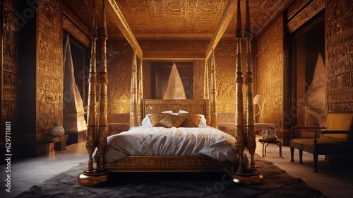 Bedroom in Egyptian style. Generative AI