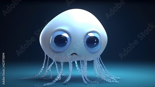 Cartoon jellyfish. White futuristic jellyfish. Generative AI