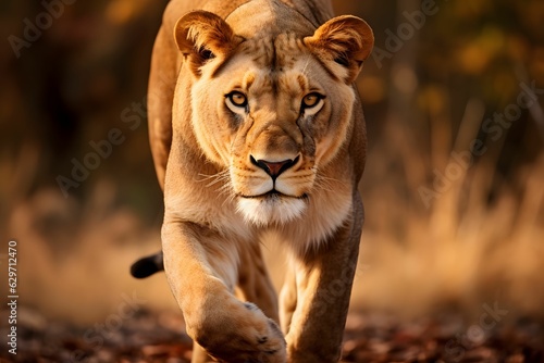 Ein Löwe läuft mit intensivem blick. © kashiStock