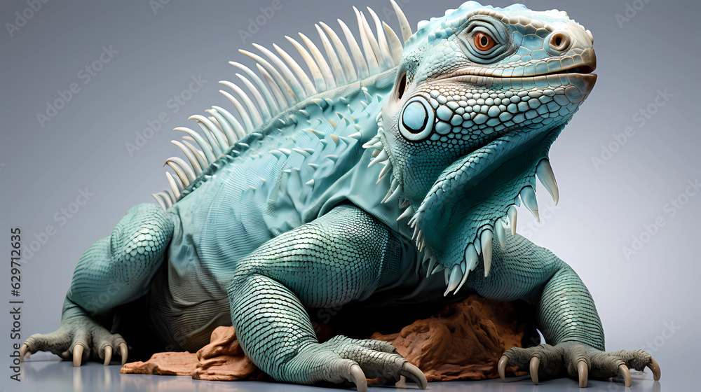 Blue Iguana (Iguana iguana) White background