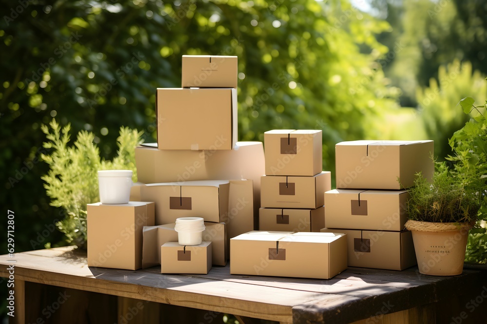 Verschiedene Kartons und Verpackungen eines neuen Unternehmens. Verschiedene Kartons und Verpackungen eines neuen Unternehmens.