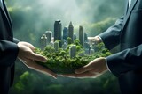Businesspartner halten gemeinsam die Erde für Nachhaltigkeit