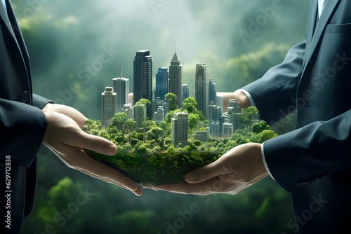 Businesspartner halten gemeinsam die Erde für Nachhaltigkeit