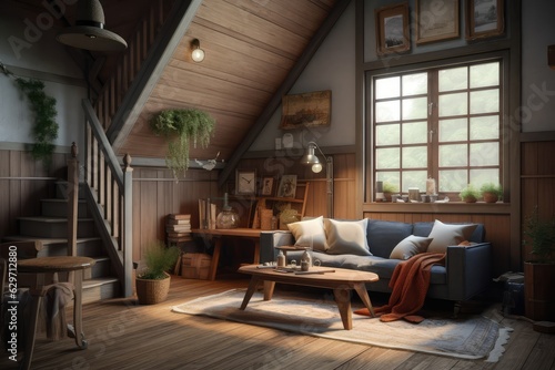 Cozy farmhouse living room interior  AI