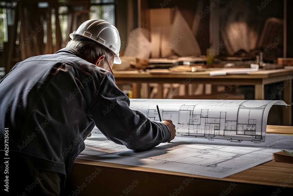 Ein Architekt skizziert Gebäudepläne und Baupläne.
Ein Architekt skizziert Gebäudepläne und Baupläne.