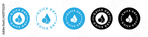 Quick dry design, sticker, label or template. Quick dry sign on cloth or clothes. Vector icon set