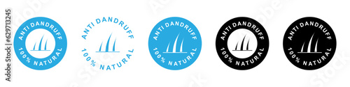 Anti dandruff icon set for shampoo, oil and serum. dandruff free products. Anti dandruff sign, sticker or label. Vector