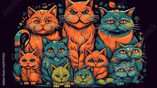 Cartoon colorful cats pattern. Generative AI