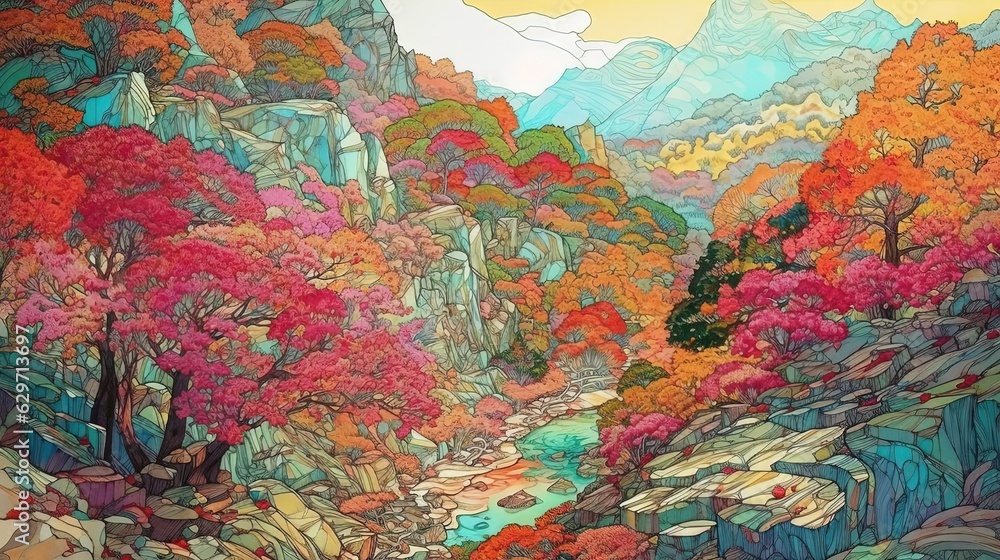 Colorful abstract contour line landscape. Generative AI
