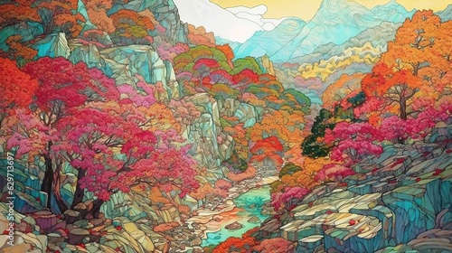 Colorful abstract contour line landscape. Generative AI