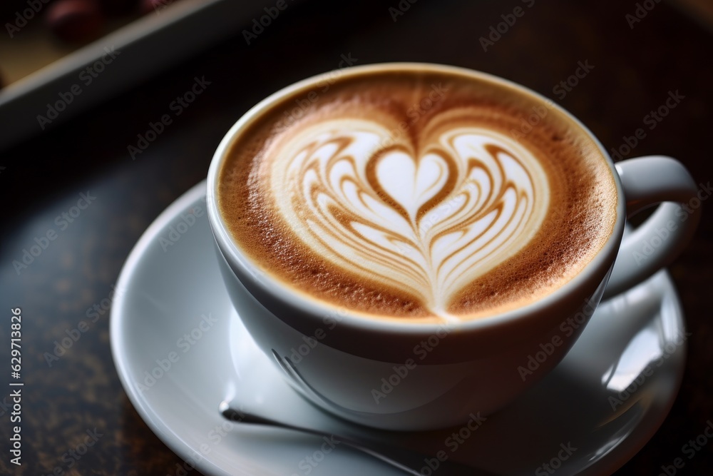 Latte art coffee mug on a wooden table Latte art coffee mug on a wooden table