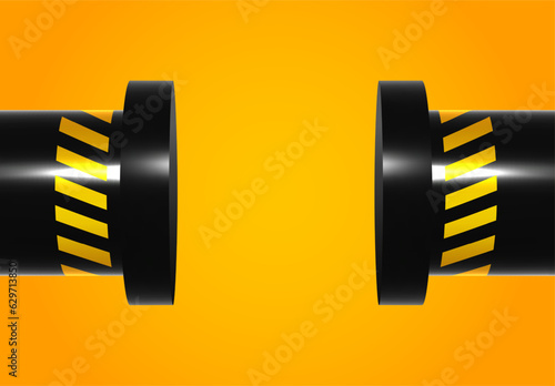 High pressure machine with orange safety stripes. Hydraulic press close up. Hardness and crush testing. 3D vector illustration.