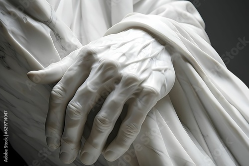Die Hand einer weißen Mamorstatue photo