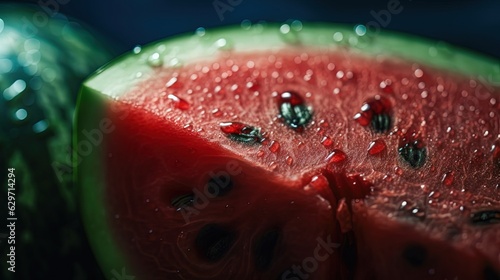 Close-up watermelon with water drops. Generative AI