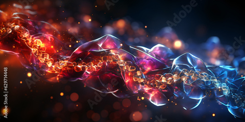 Under the microscope- background for scientific medical concept - abstract luminous DNA string