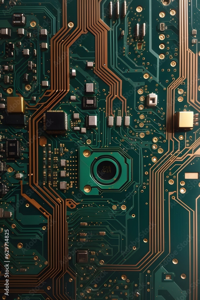 pc circuit board closeup, Ai generated