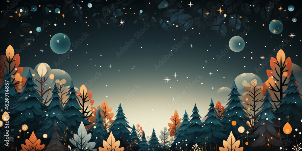 christmas background illustration of a night over a forest