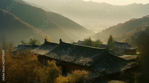 Roofs of houses with a bird's eye view. Scenery. Generative AI