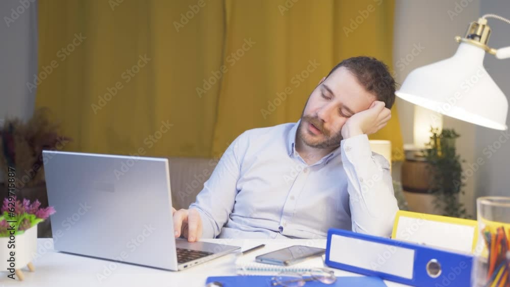 Home office worker man falling asleep. Home office worker man falling asleep.