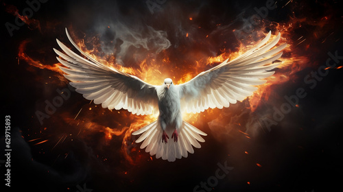 Fiery Serenity, White Dove Embodying Peace and Spirituality © Ash