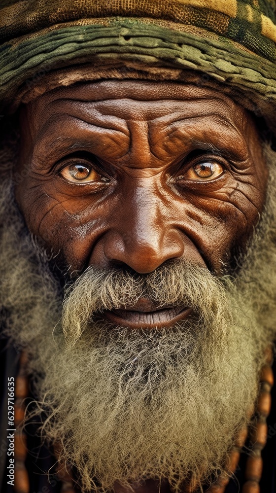 Fototapeta premium Close Up portrait of an old indian man with white beard wearing traditional clothes