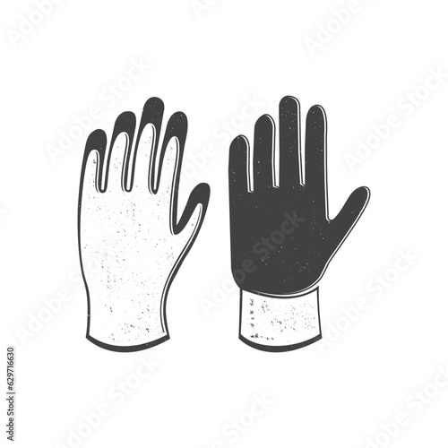 Gloves for work in garden icon silhouette isolated on white. Vector illustration. For emblem, sign, patch, shirt. Farming hand protection, garden gloves safety, equipment.