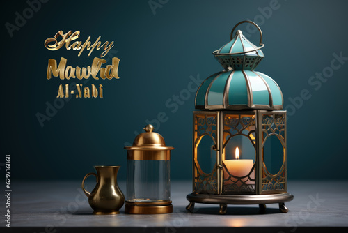 Happy mawlid al-nabi, The celebration of the birthday of the Prophet Muhammad, Rabi al-Awwal, Islam Sunnis and Shiites, Hamd, tasbih, public processions, naat. Postcard banner Greeting card. photo