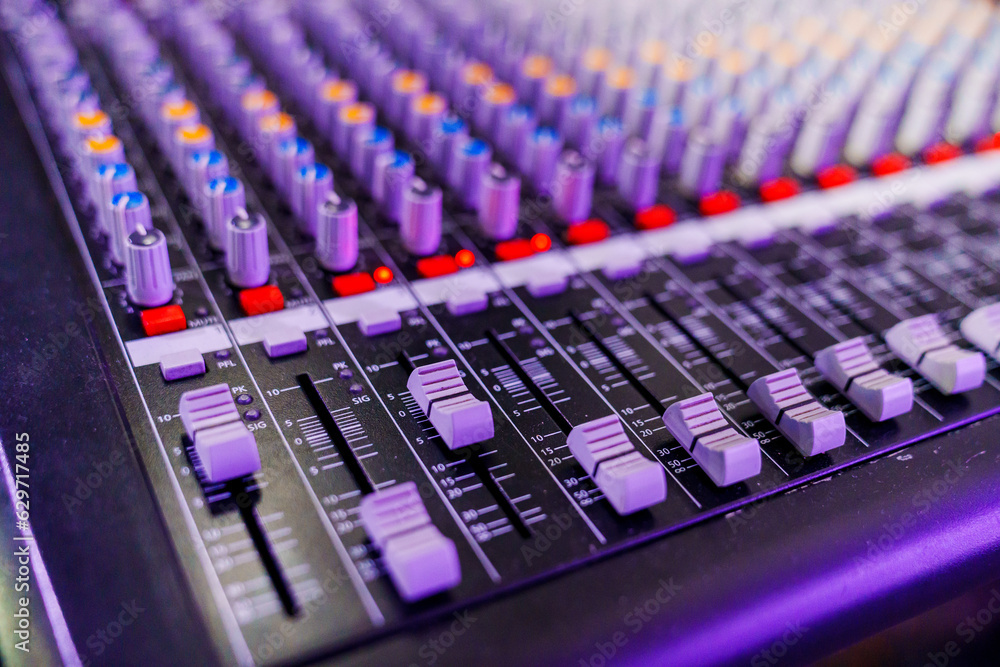 Mixing console. It is a device used to mix and control audio signals. Mixing console. It is a device used to mix and control audio signals.
