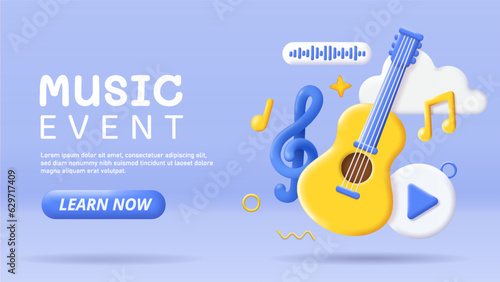 Tela 3D music event banner vector