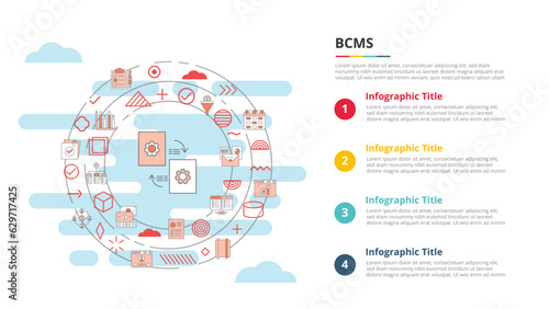 bcms business continuity management system concept for infographic template banner with four point list information