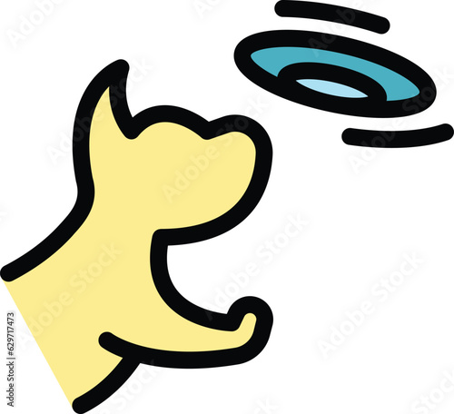 Dog catch plate icon outline vector. Walk dog. Animal park color flat