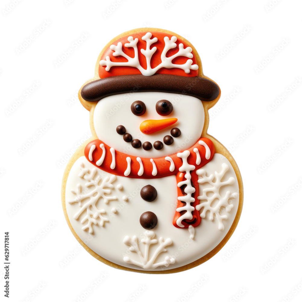Fototapeta premium Cute Christmas Snowman Cookie Isolated on a Transparent Background