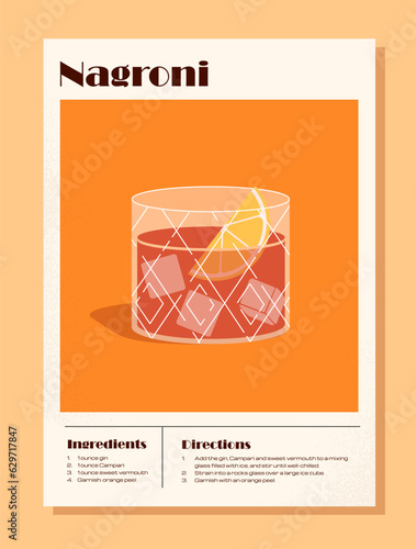 Nagroni cocktail recipe vector concept