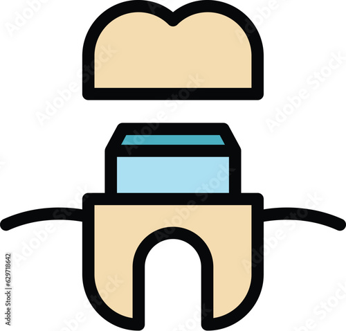 Stomatology implant icon outline vector. Dentist tooth. Oral care color flat
