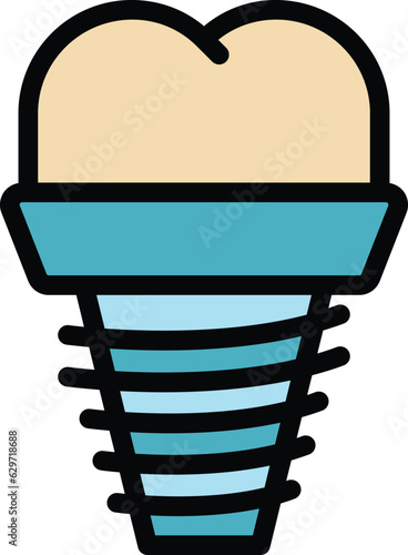 Dentistry implant icon outline vector. Dental care. Braces dent color flat