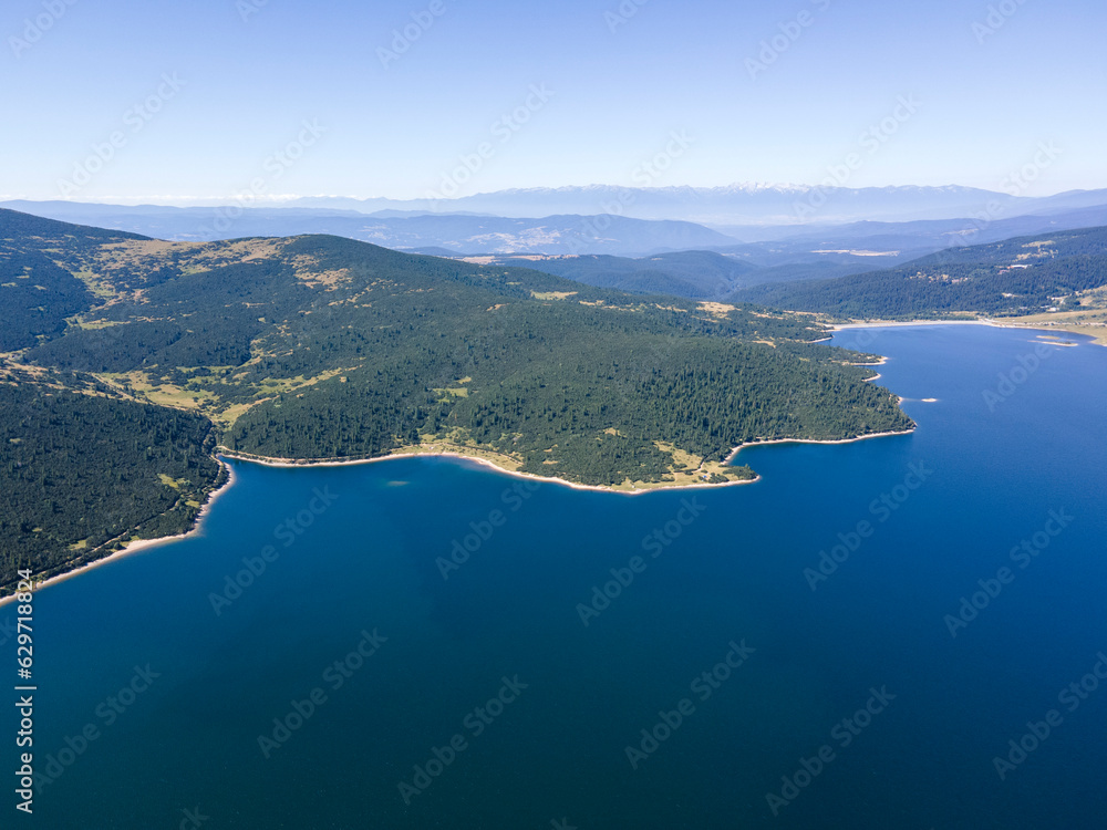 Aerial view of Belmeken Dam, Rila mountain, Bulgaria