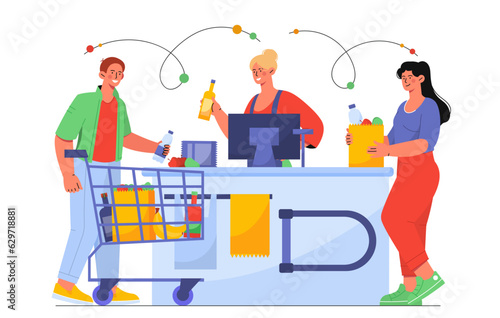 People at cash register vector concept