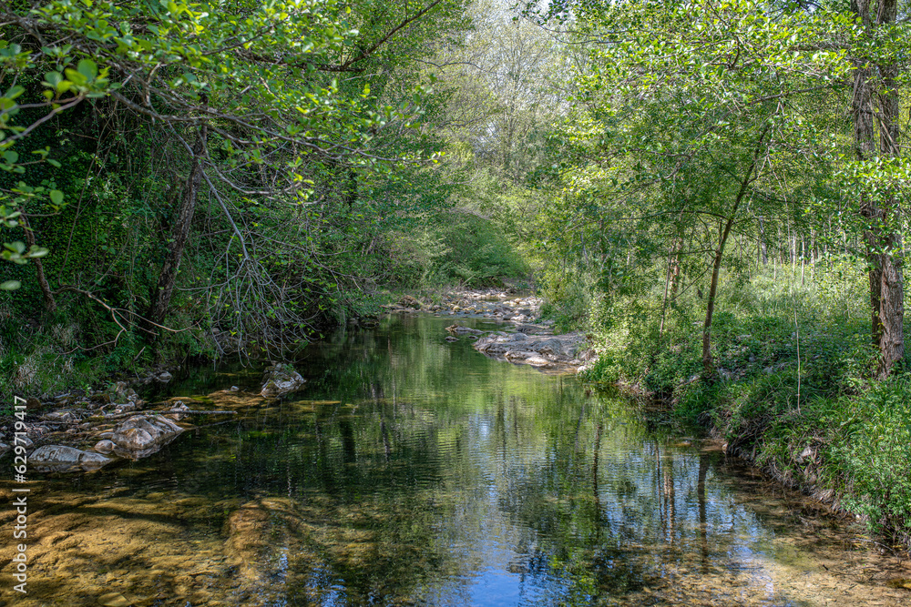 muga river that runs between the rocks and trees in san lorenzo de la muga girona spain muga river that runs between the rocks and trees in san lorenzo de la muga girona spain